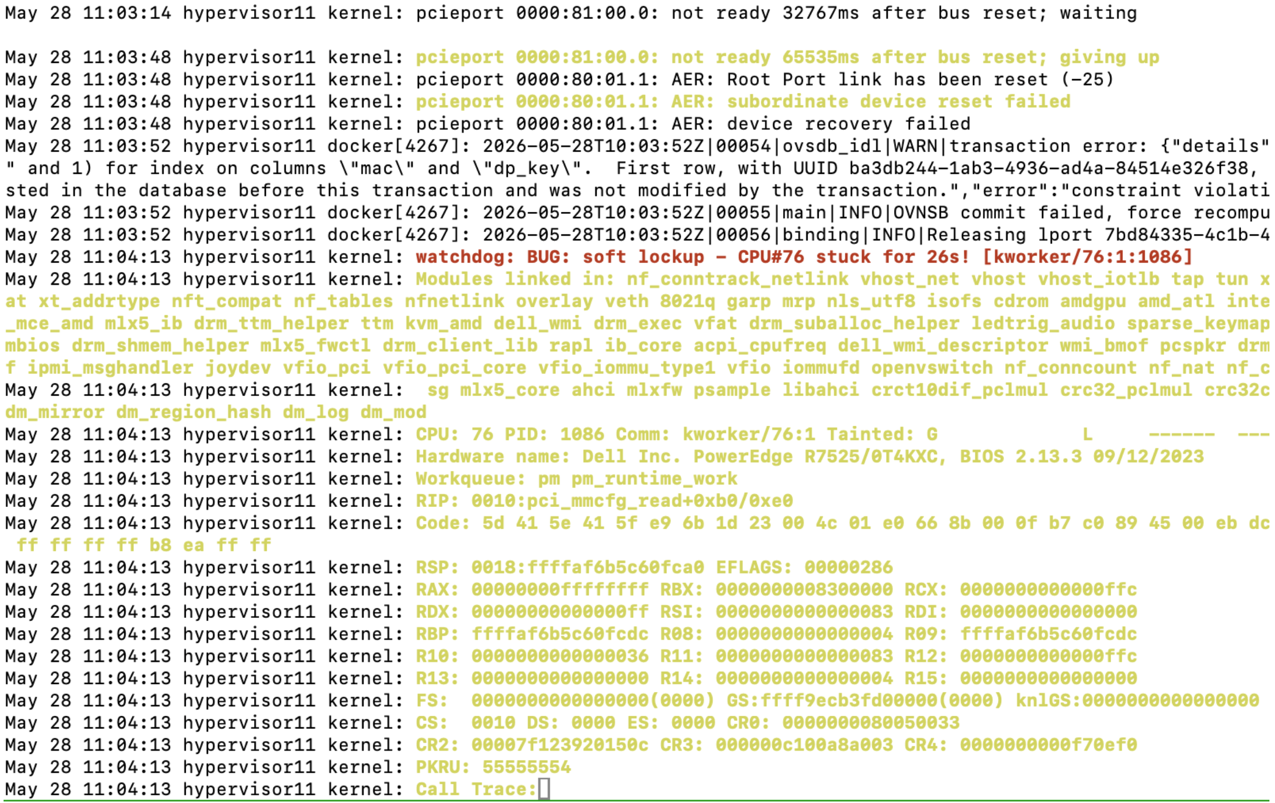 Snippet of logs from a hypervisor which crashed.
