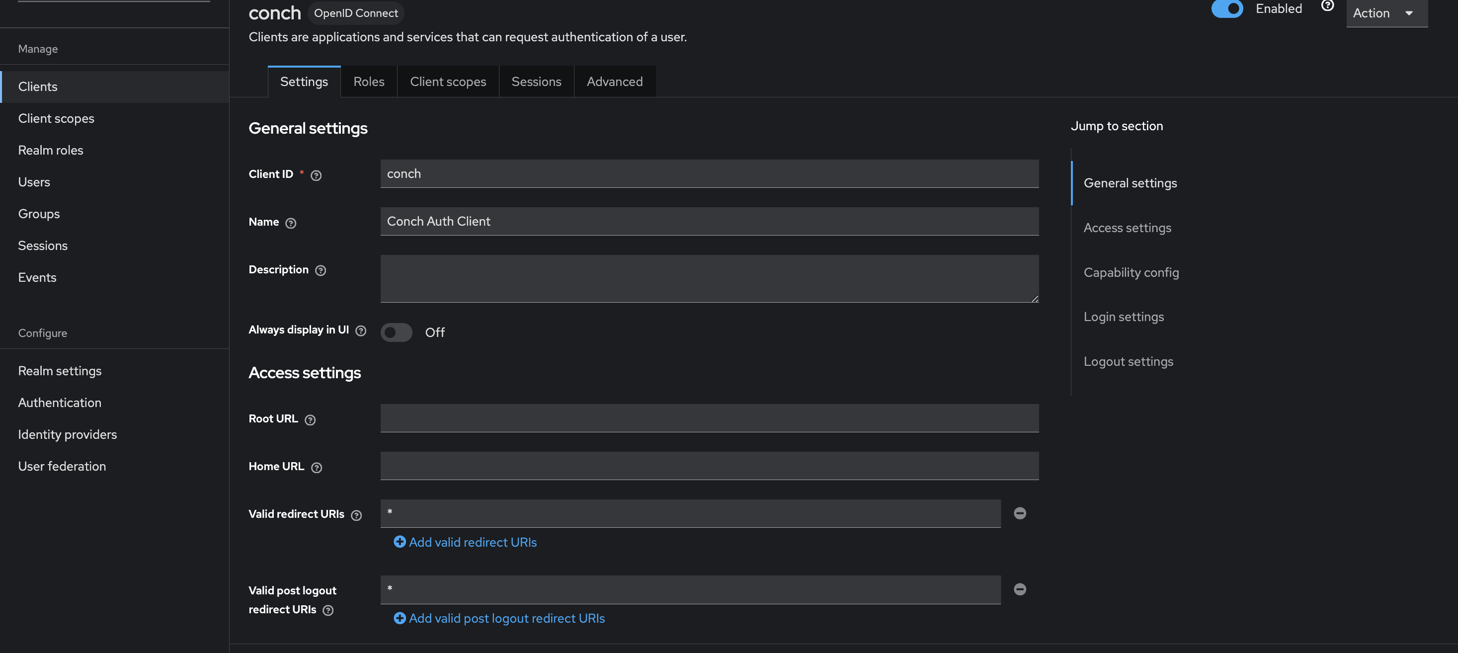 Keycloak Client configuration.