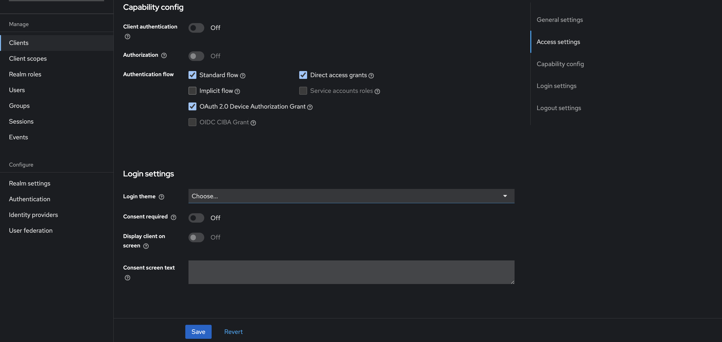 Keycloak Client configuration continued.